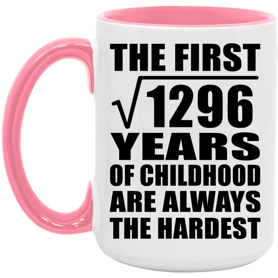 36th Birthday Square Root of 1296 Years of Childhood - 15oz Accent Mug Pink