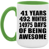 41st Birthday 41 Years 492 Months 14975 Days Of Awesome - 15oz Accent Mug Green
