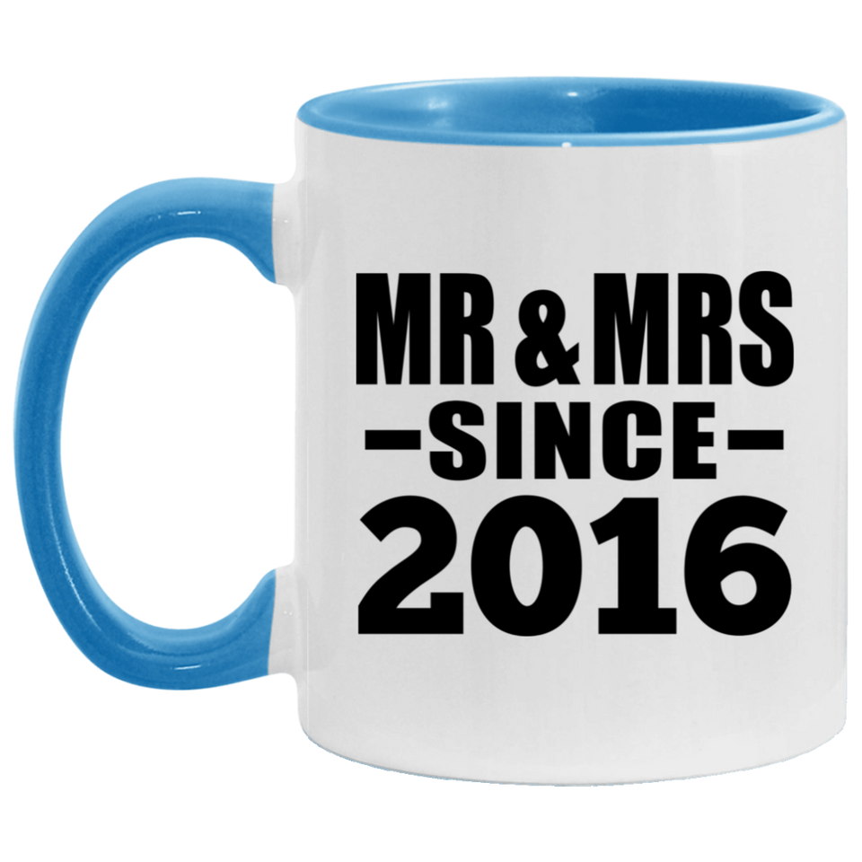 8th Anniversary Mr & Mrs Since 2016 - 11oz Accent Mug Blue