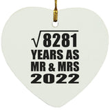 91st Anniversary Square Root of 8281 Years As Mr & Mrs 2022 - Heart Ornament