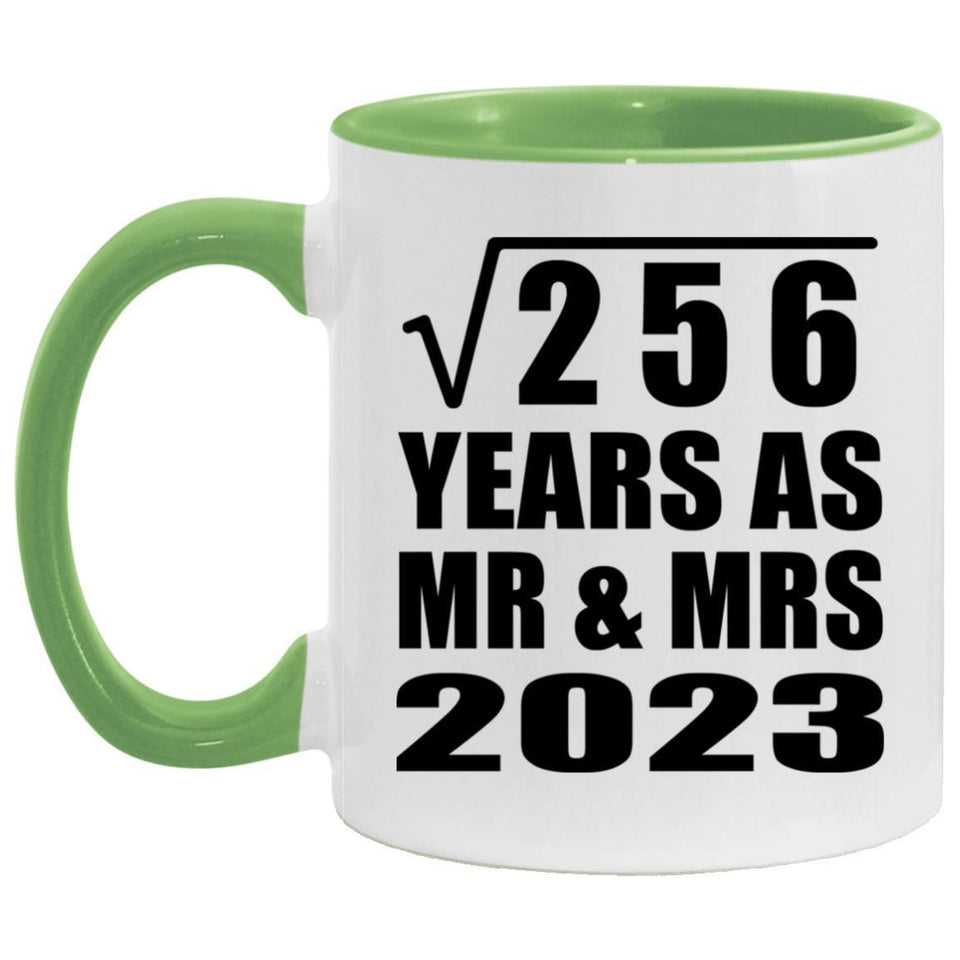 16th Anniversary Square Root of 256 Years As Mr & Mrs 2023 - 11oz Accent Mug Green