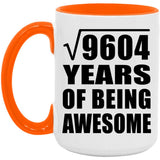 98th Birthday Square Root of 9604 Years of Being Awesome - 15oz Accent Mug Orange