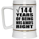 12th Anniversary Square Root of 144 Years Mrs Always Right - Beer Stein