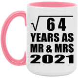 8th Anniversary Square Root of 64 Years As Mr & Mrs 2021 - 15oz Accent Mug Pink