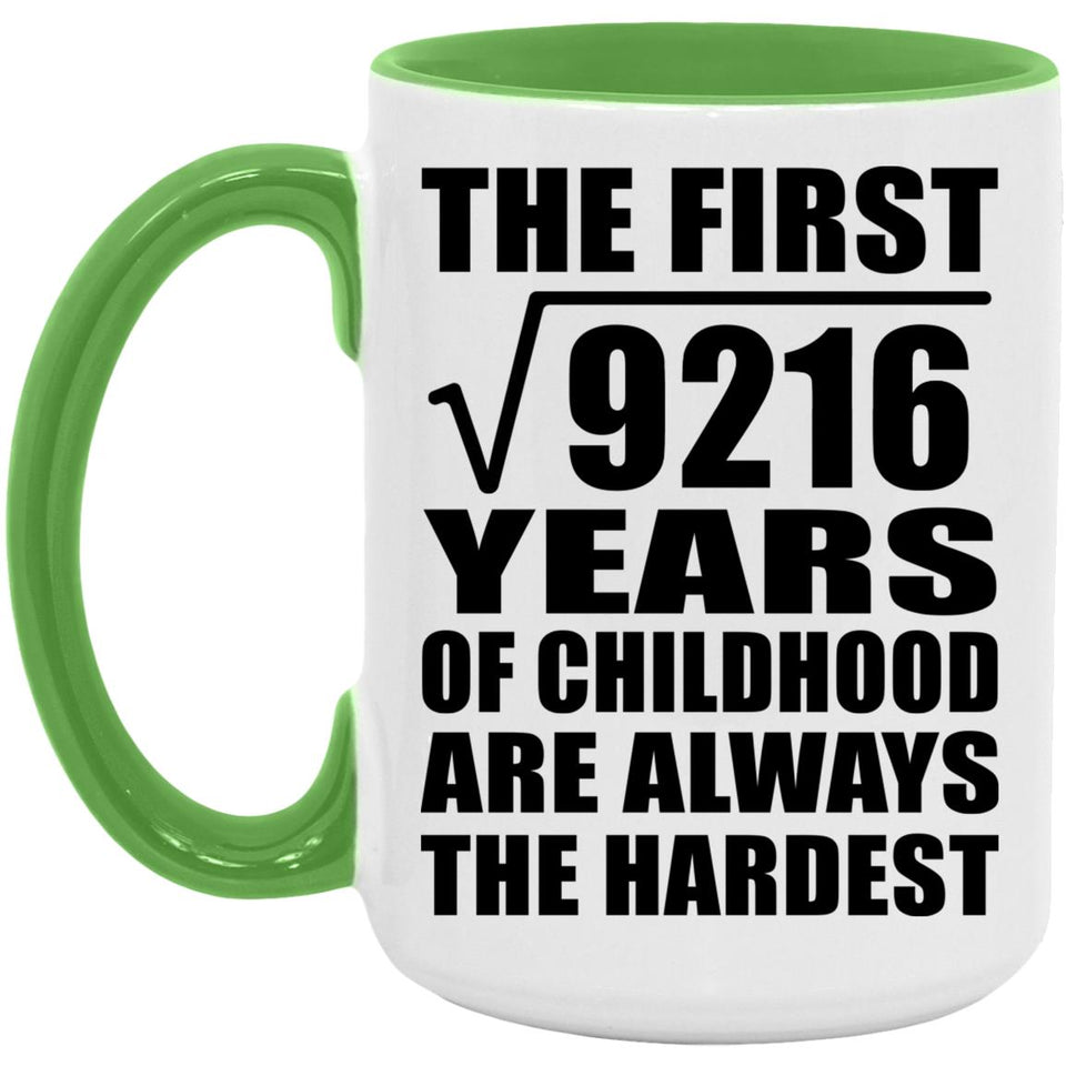 96th Birthday Square Root of 9216 Years of Childhood - 15oz Accent Mug Green