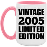 19th Birthday Vintage 2005 Limited Edition - 15oz Accent Mug Pink