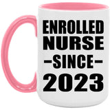 Enrolled Nurse Since 2023 - 15oz Accent Mug Pink