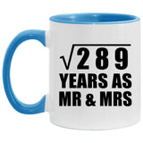 17th Anniversary Square Root of 289 Years As Mr & Mrs - 11oz Accent Mug Blue