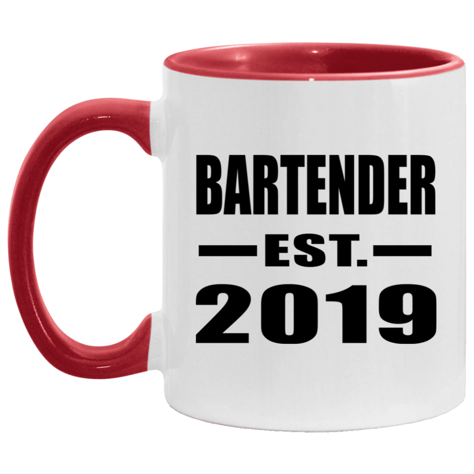 Bartender Established EST. 2019 - 11oz Accent Mug Red