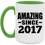 7th Birthday Amazing Since 2017 - 15oz Accent Mug Green
