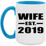 Wife Established EST. 2019 - 15oz Accent Mug Blue