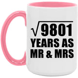 99th Anniversary Square Root of 9801 Years As Mr & Mrs - 15oz Accent Mug Pink