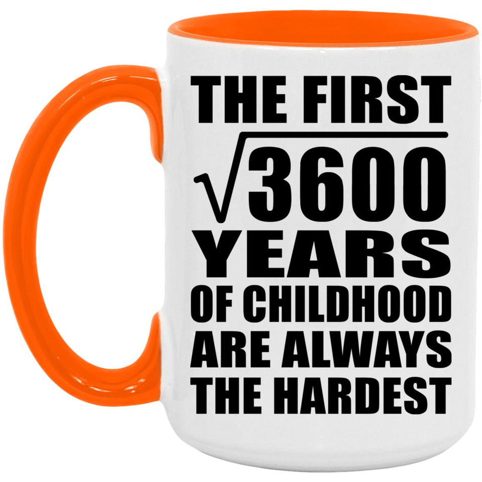 60th Birthday Square Root of 3600 Years of Childhood - 15oz Accent Mug Orange