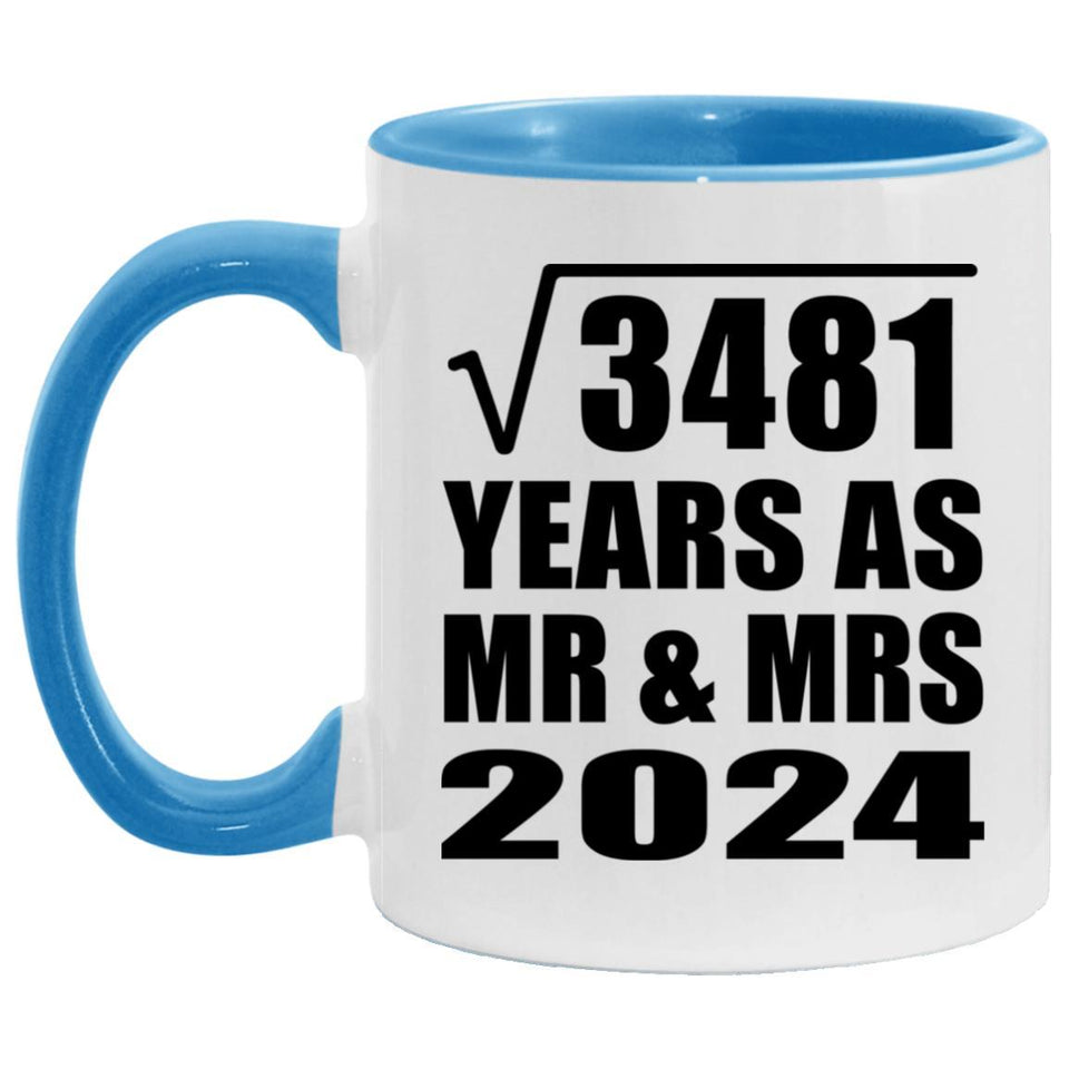 59th Anniversary Square Root of 3481 Years As Mr & Mrs 2024 - 11oz Accent Mug Blue