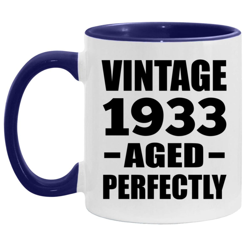 91st Birthday Vintage 1933 Aged Perfectly - 11oz Accent Mug Purple