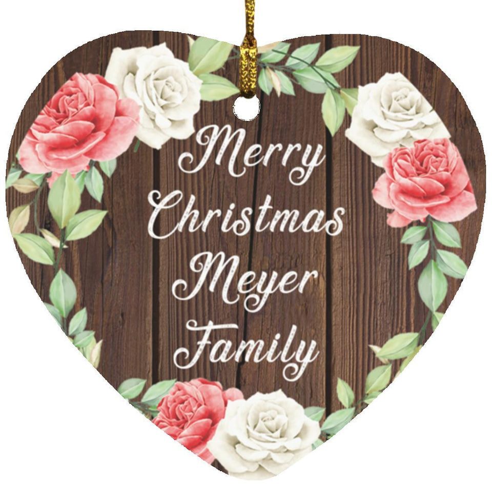 Merry Christmas Meyer Family - Heart Ornament A