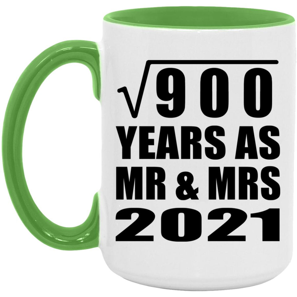 30th Anniversary Square Root of 900 Years As Mr & Mrs 2021 - 15oz Accent Mug Green