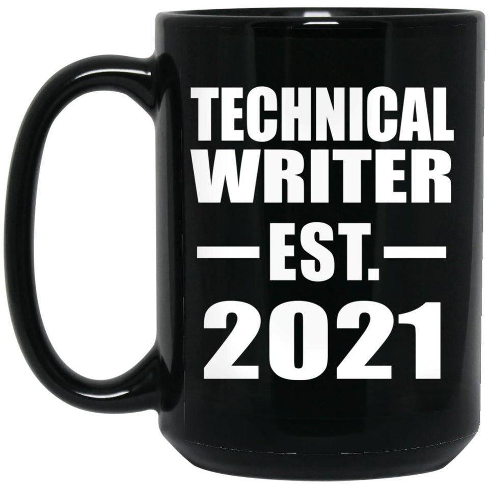 Technical Writer Established EST. 2021 - 15oz Coffee Mug Black