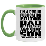 Proud Publication Editor Dad Of Awesome Son - 11oz Accent Mug Green