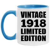 106th Birthday Vintage 1918 Limited Edition - 11oz Accent Mug Blue
