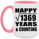 Happy 37th Anniversary Square Root of 1369 Years & Counting - 15oz Accent Mug Pink