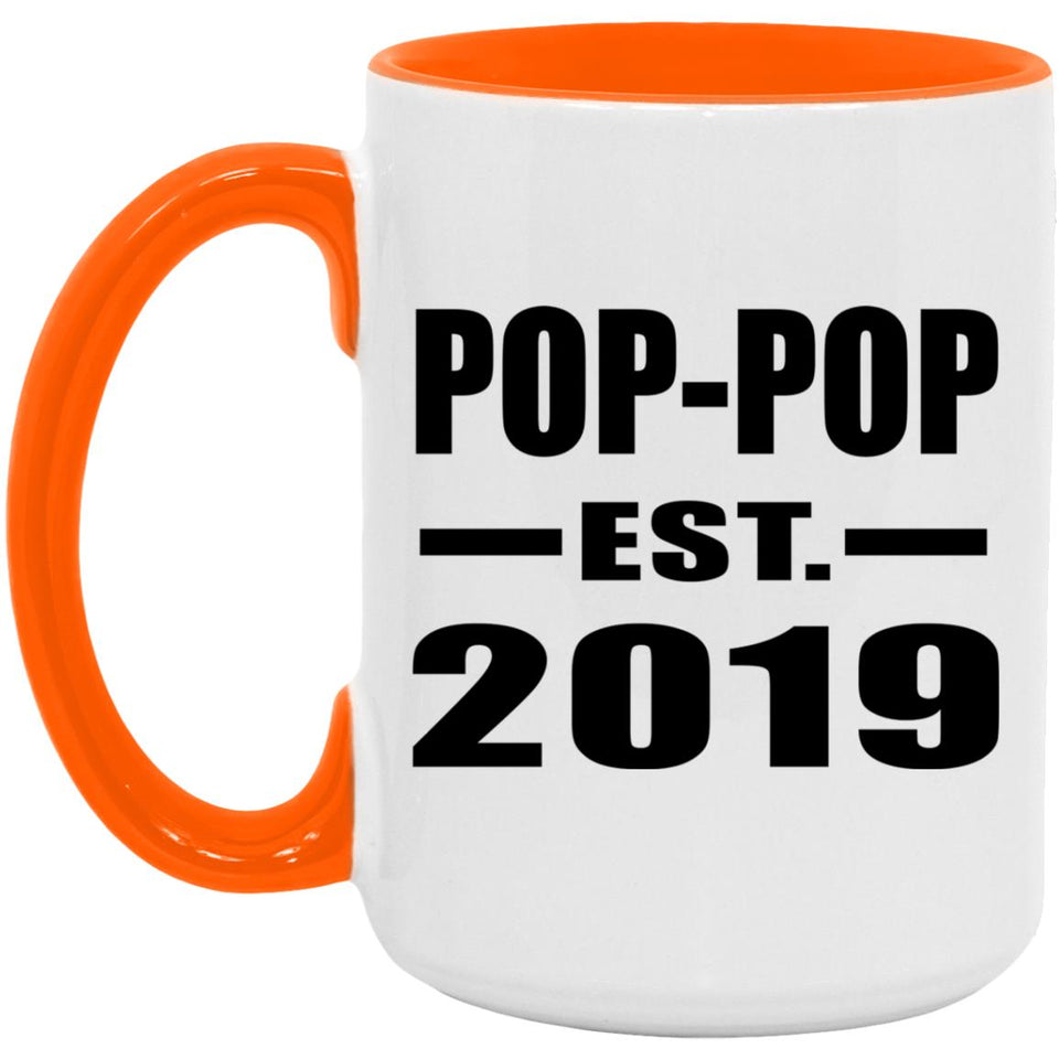 Pop-Pop Established EST. 2019 - 15oz Accent Mug Orange