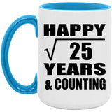 Happy 5th Anniversary Square Root of 25 Years & Counting - 15oz Accent Mug Blue