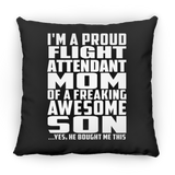 Proud Flight Attendant Mom Of Awesome Son - Throw Pillow Black