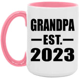 Grandpa Established EST. 2023 - 15oz Accent Mug Pink