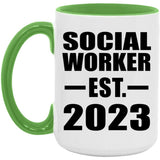 Social Worker Established EST. 2023 - 15oz Accent Mug Green