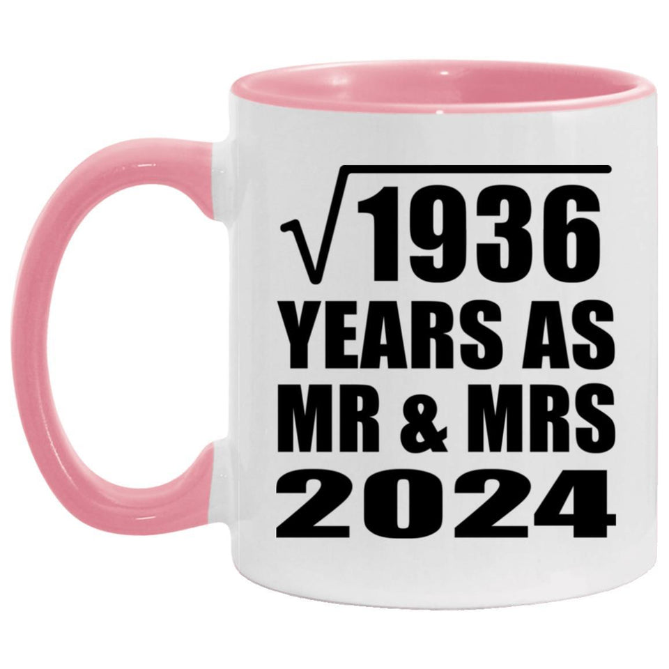 44th Anniversary Square Root of 1936 Years As Mr & Mrs 2024 - 11oz Accent Mug Pink