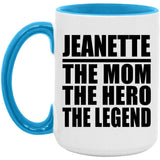 Jeanette The Mom The Hero The Legend - 15oz Accent Mug Blue