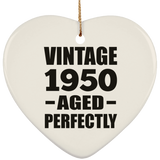 74th Birthday Vintage 1950 Aged Perfectly - Heart Ornament