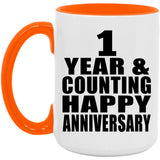 Happy 1st Anniversary 1 Year & Counting - 15oz Accent Mug Orange