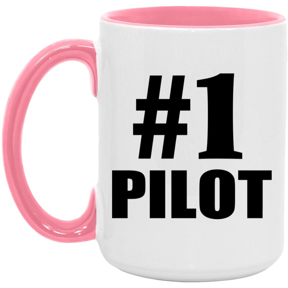 Number One #1 Pilot - 15oz Accent Mug Pink