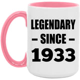 91st Birthday Legendary Since 1933 - 15oz Accent Mug Pink