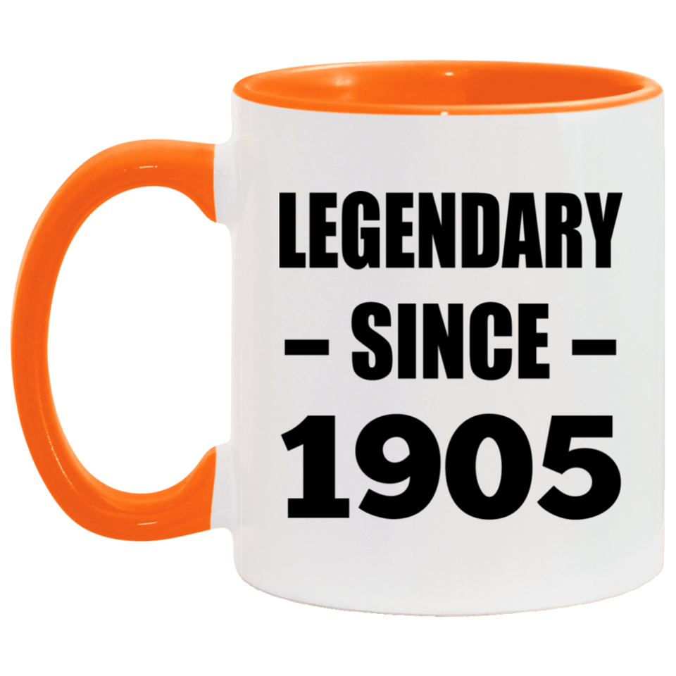 119th Birthday Legendary Since 1905 - 11oz Accent Mug Orange