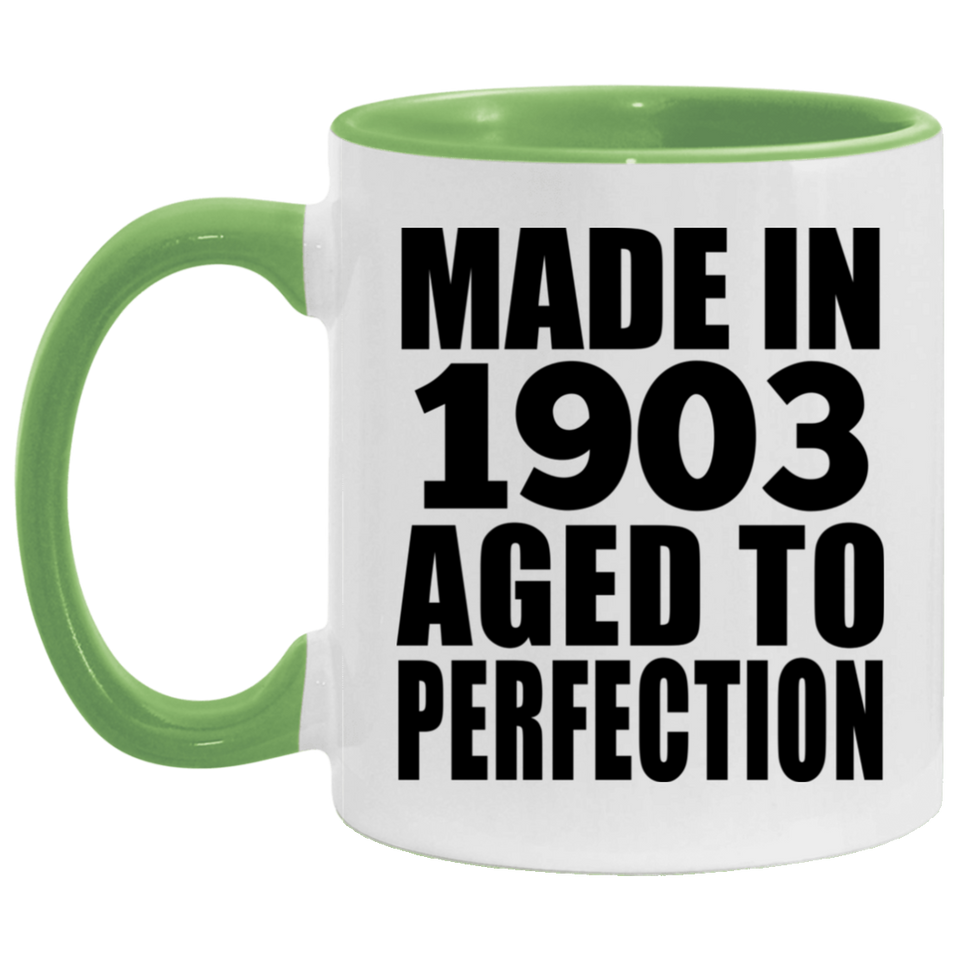 121st Birthday Made In 1903 Aged To Perfection - 11oz Accent Mug Green