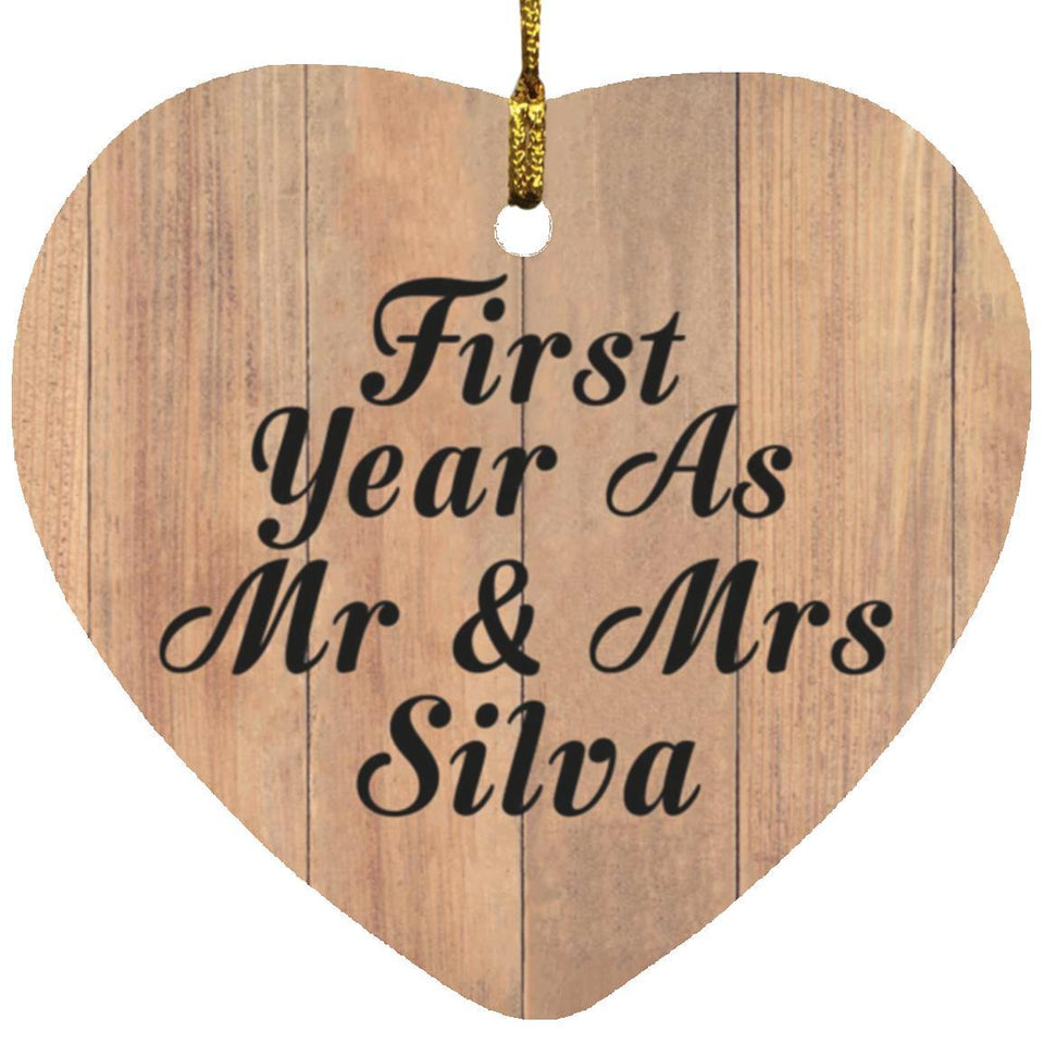 First Year As Mr & Mrs Silva - Heart Ornament C
