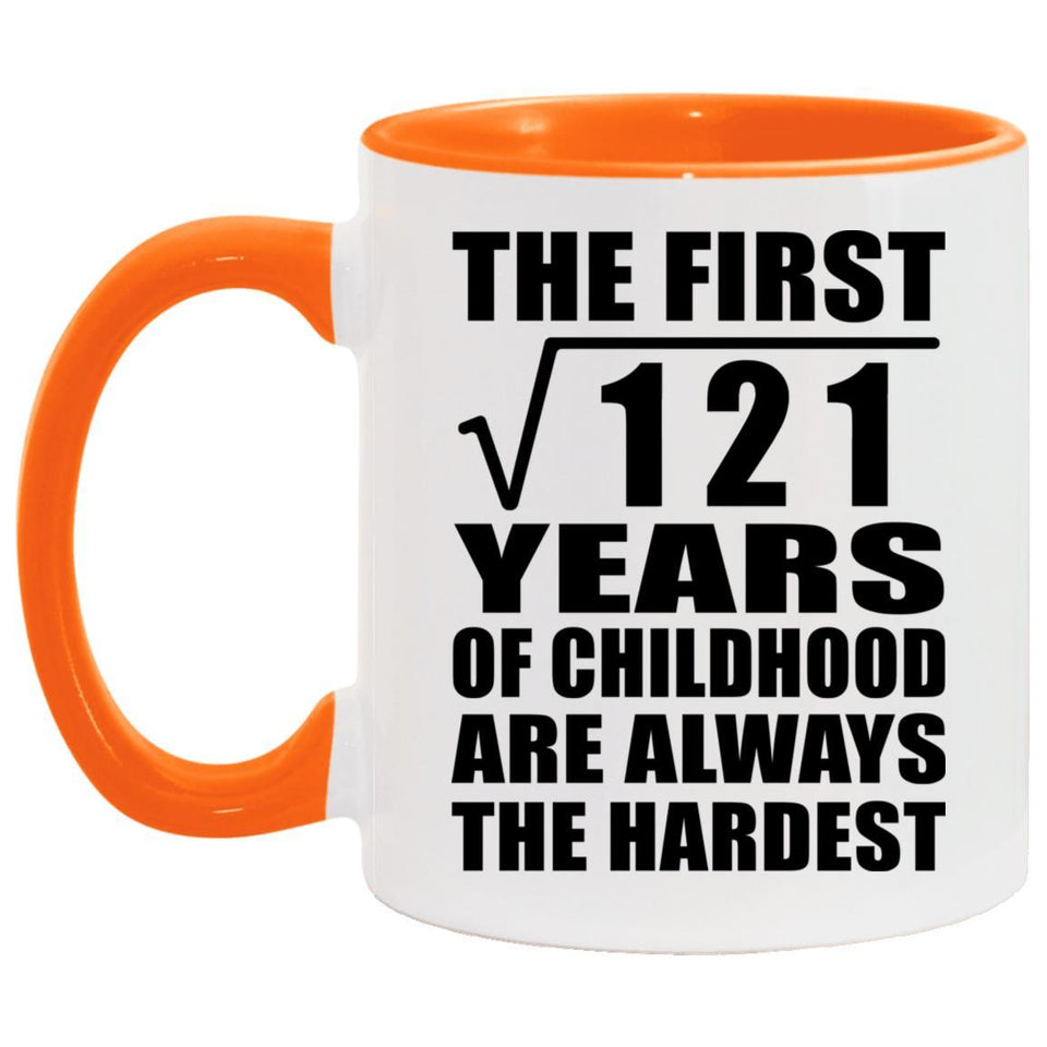 11th Birthday Square Root of 121 Years of Childhood - 11oz Accent Mug Orange