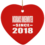 Insurance Underwriter Since 2018 - Heart Ornament