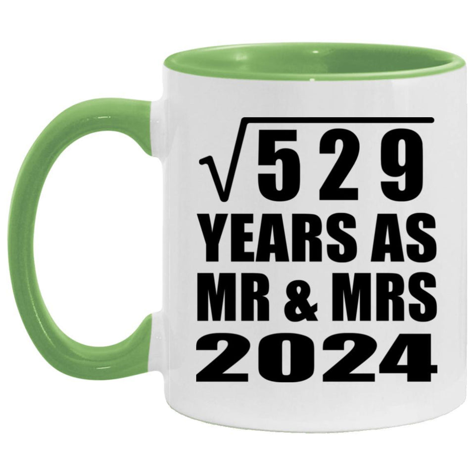 23rd Anniversary Square Root of 529 Years As Mr & Mrs 2024 - 11oz Accent Mug Green