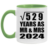23rd Anniversary Square Root of 529 Years As Mr & Mrs 2024 - 11oz Accent Mug Green