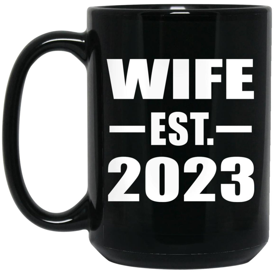 Wife Established EST. 2023 - 15oz Coffee Mug Black