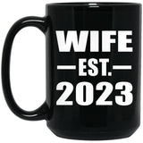 Wife Established EST. 2023 - 15oz Coffee Mug Black