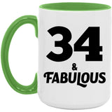 34th Birthday 34 & Fabulous - 15oz Accent Mug Green