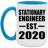 Stationary Engineer Established EST. 2020 - 15oz Accent Mug Blue