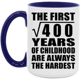 20th Birthday Square Root of 400 Years of Childhood - 15oz Accent Mug Purple