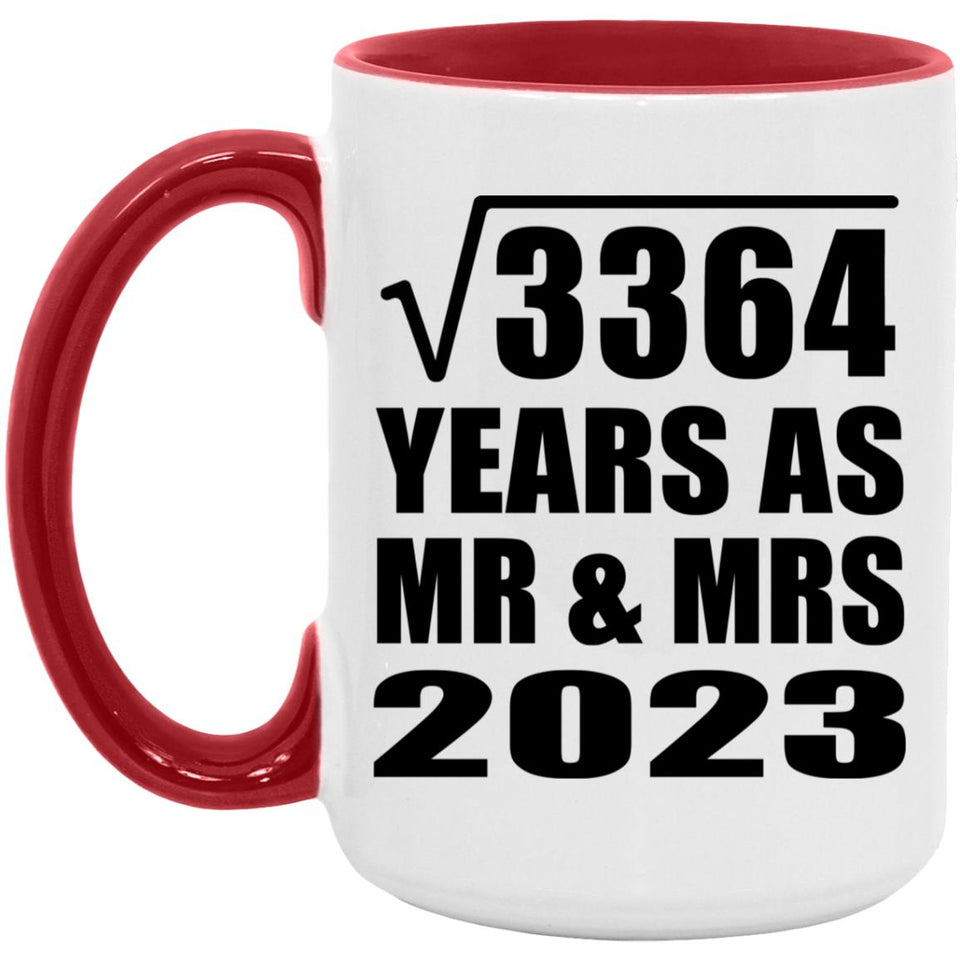 58th Anniversary Square Root of 3364 Years As Mr & Mrs 2023 - 15oz Accent Mug Red
