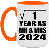 1st Anniversary Square Root of 1 Year As Mr & Mrs 2024 - 15oz Accent Mug Orange